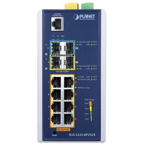 коммутатор/ PLANET IP30 Industrial L2+/L4 8-Port 1000T 802.3at PoE+ 2-port 100/1000X SFP + 2-port 10G SFP+ Full Managed Switch (-40 to 75 C, dual redundant power input on 48~56VDC terminal block, DIDO), IGS-5225-8P2S2X
