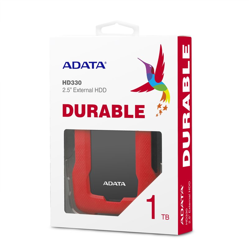 Внешний жесткий диск/ Portable HDD 1TB ADATA HD330 (Red), Silicone, USB 3.2 Gen1, 133x89x16mm, 190g /3 года/, AHD330-1TU31-CRD