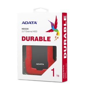 Внешний жесткий диск/ Portable HDD 1TB ADATA HD330 (Red), Silicone, USB 3.2 Gen1, 133x89x16mm, 190g /3 года/, AHD330-1TU31-CRD