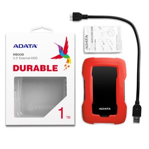 Внешний жесткий диск/ Portable HDD 1TB ADATA HD330 (Red), Silicone, USB 3.2 Gen1, 133x89x16mm, 190g /3 года/, AHD330-1TU31-CRD