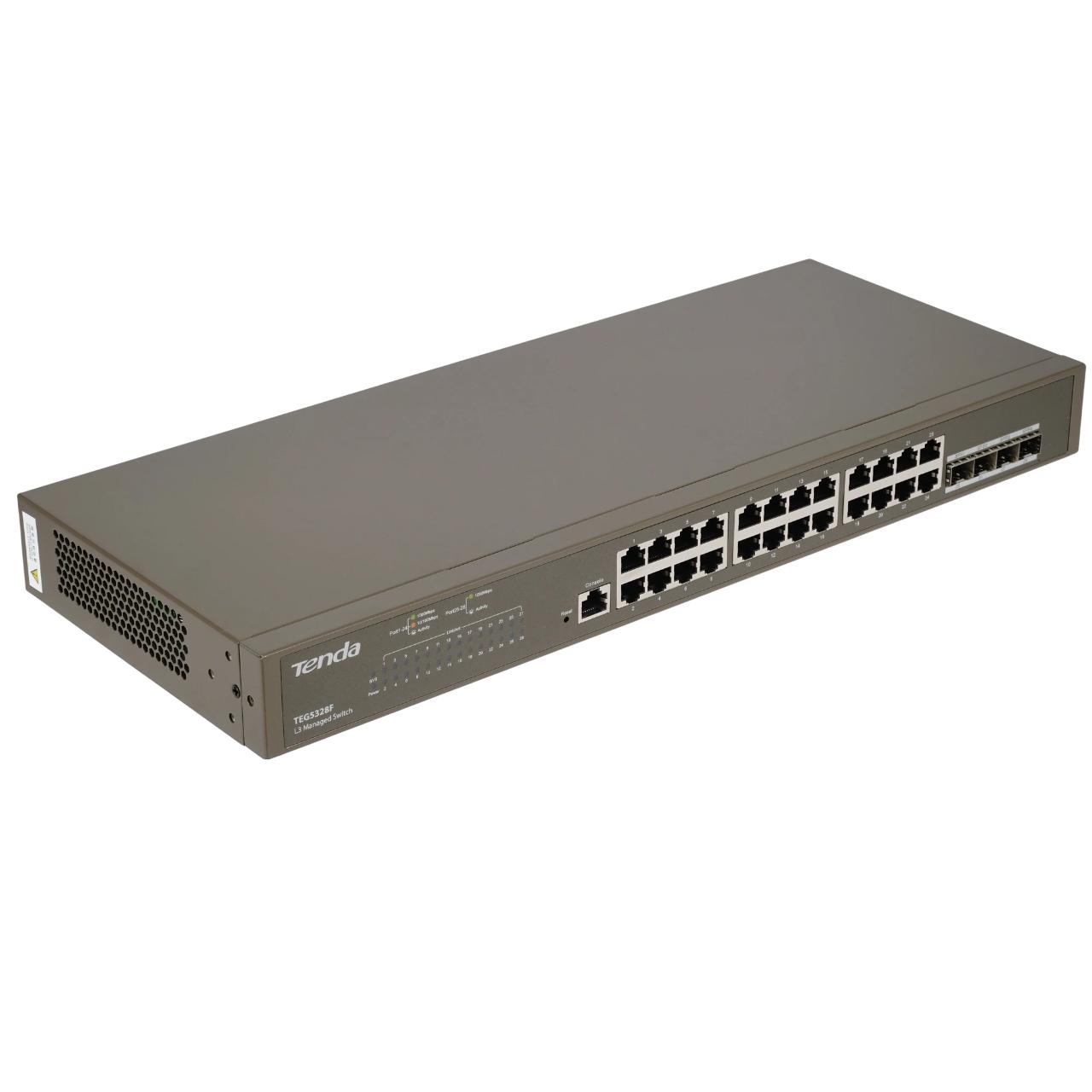 Коммутатор/ Tenda TEG5328F Коммутатор управляемый L2, 28 портов, 24х1 Гбит/с, Base-X SFP 4х1 Гбит/с, установка в стойку