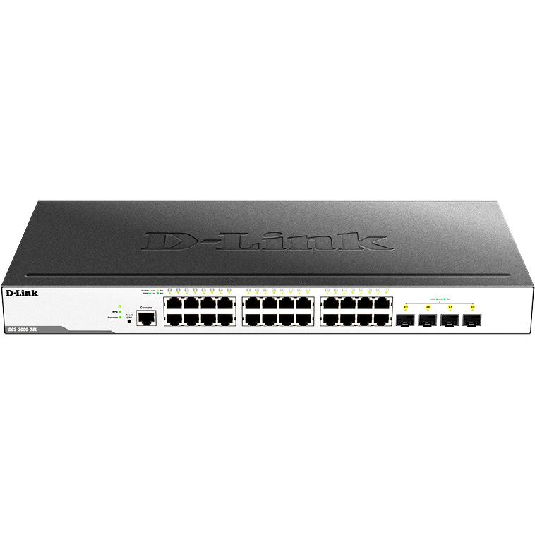 Коммутатор/ DGS-3000-28L/B Managed L2 Switch 24x1000Base-T, 4x1000Base-X SFP, Surge 6KV, CLI, RJ45 Console, RPS, Dying Gasp, DGS-3000-28L/B1A