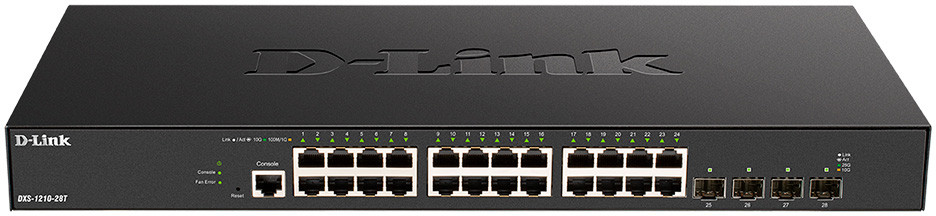 Коммутатор/ DXS-1210-28T Smart L2+ Switch 24x10GBase-T, 4x25GBase-X SFP28, CLI, RJ45 Console, DXS-1210-28T/A1A