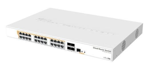 Коммутатор MikroTik Cloud Router Switch 328-24P-4S+RM with 800 MHz CPU, 512MB RAM, 24xGigabit LAN (all PoE-out), 4xSFP+ cages, RouterOS L5 or SwitchOS (dual boot), 1U rackmount case, 500W built-in PSU, CRS328-24P-4S+RM
