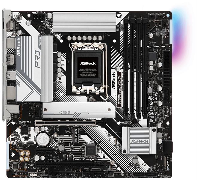 Материнская плата ASROCK B760M PRO RS, LGA1700, B760, 4*DDR5, 4*SATA, 3*M.2, 3*USB 3.2, 2*USB 2.0, Type-C, 2*PCIx16, 1xM.2 (Key E), HDMI+DP, mATX