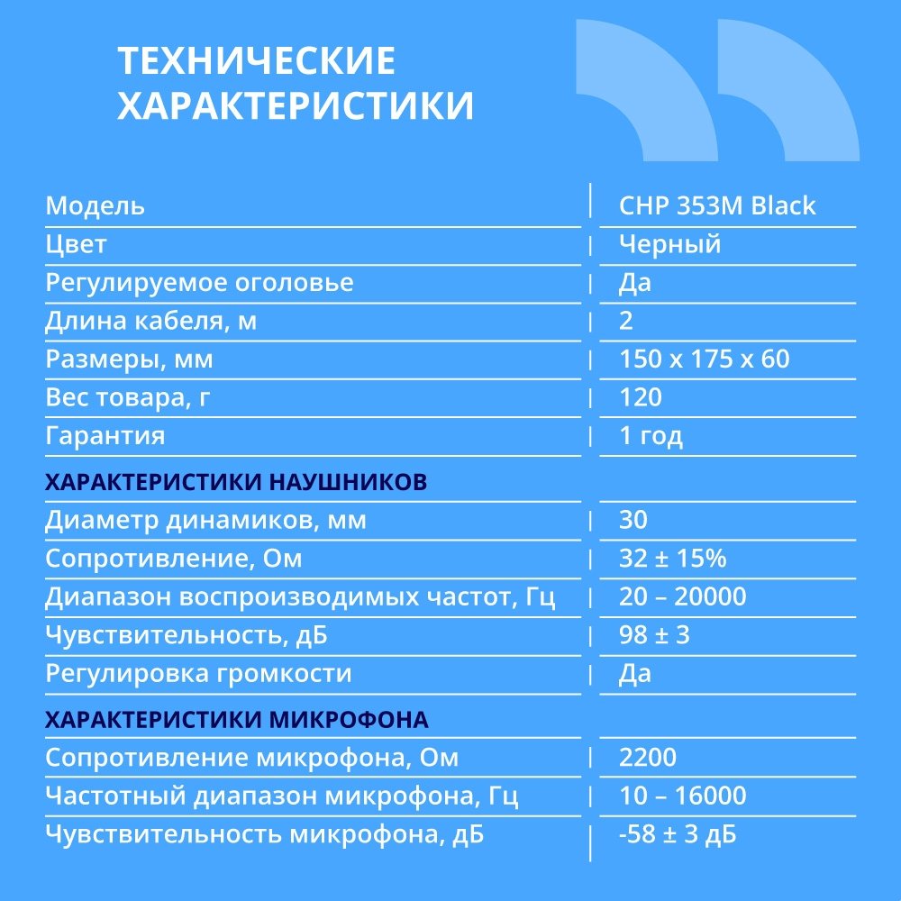 CBR CHP 353M Black, Компьютерная гарнитура проводная стерео, микрофон с шумоподавл., накл. наушники, USB, кнопка выкл. микрофона, регул. громкости, регул. оголовья, длина кабеля 2 м, цвет чёрный