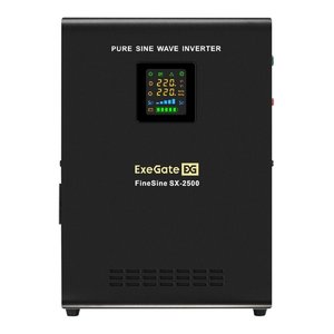 Exegate EX296002RUS ИБП (инвертор, синус, для котла) настенный ExeGate FineSine SX-2500.LCD.AVR.2SH <2500VA/1800W, чистая синусоида, цветной LCD-дисплей, AVR, 2*Schuko, линейно-интерактивный, внешняя 