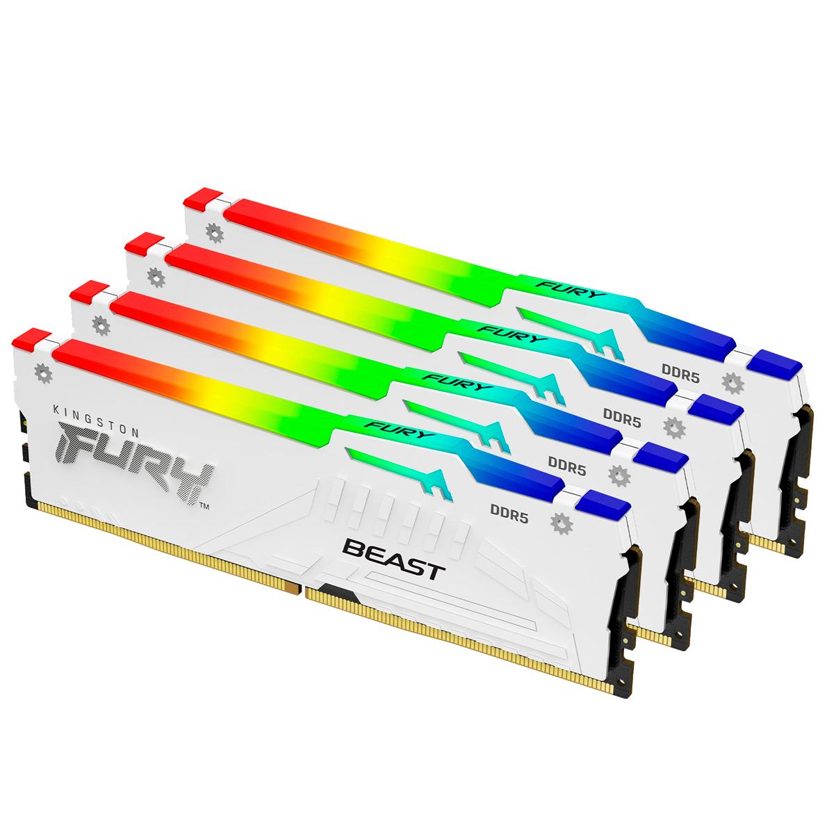 Память оперативная/ Kingston 128GB 5200MT/s DDR5 CL40 DIMM (Kit of 4) FURY Beast White RGB XMP, KF552C40BWAK4-128