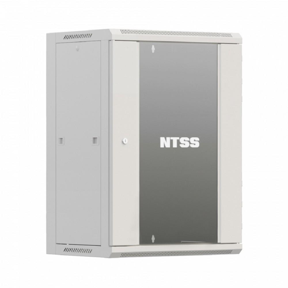 NTSS Шкаф настенный телекоммуникационный NTSS W 15U 600х600х770мм, 2 профиля 19, дверь стеклянная, боковые стенки съемные, задняя стенка, разобранный, серый RAL 7035 NTSS-W15U6060GS