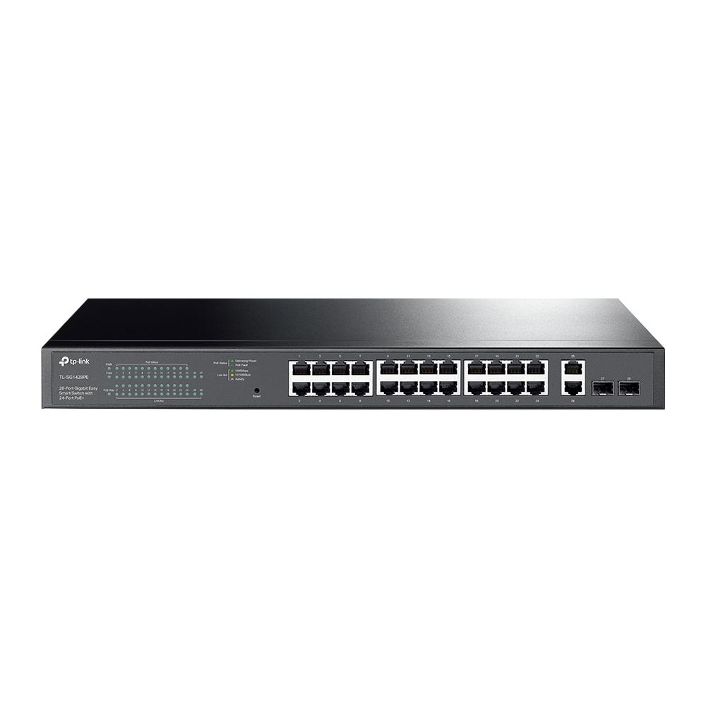 Сетевой коммутатор/ 28-port Easy Smart switch with 24 PoE+ ports, 26 10/100/1000 Mbps RJ45 ports and 2 independent SFP slots, TL-SG1428PE