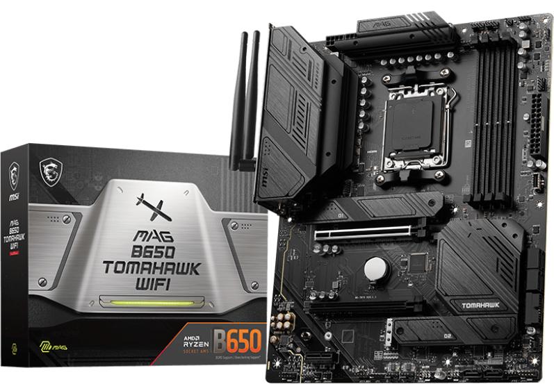 Материнская плата/ MB MSI AMD B650 sAM5, 4xDDR5(256GB), HDMI 2.1/DP, 2xPCIe 4.0x16, 1xPCIe 3.0, 1xLAN (2.5GbE), Wi-Fi, BT, 6xSATA 6Gb/s, 3xM.2, 1xUSB-C, 7xUSB 3.2, 2xUSB 2.0, ATX, MAG B650 TOMAHAWK WIFI