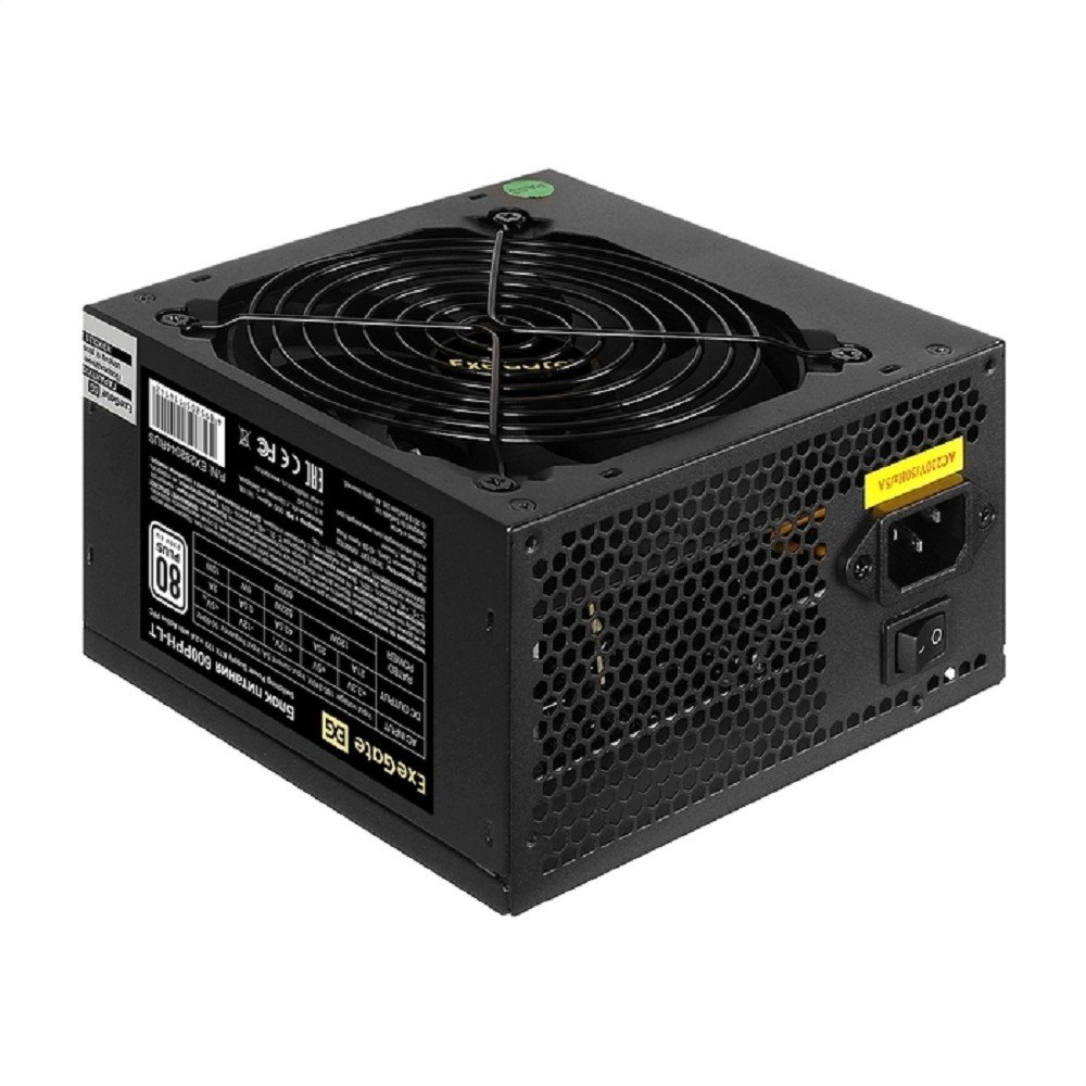 Exegate EX282044RUS Блок питания 600W Exegate 600PPH-LT,  80+, RTL, ATX, black, APFC, 12cm, 24p, (4+4)p, 5*SATA, 3*IDE