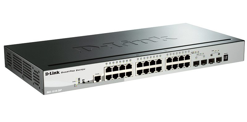 Сетевой коммутатор/ Gigabit Stackable SmartPro Switch with 24 10/100/1000Base-T PoE ports, 2 Gigabit SFP, 2 10G SFP+  ports, DGS-1510-28P/A1A
