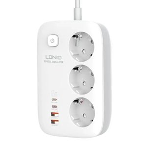 LDNIO SE3436/ Сетевой удлинитель 2м/ 3 розетки/ 3250W/ 4 USB: QC 4.0+PD 3.0+PPS/ GAN 65W/ White, LD_D0425