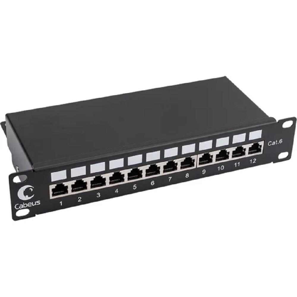 Cabeus PL-12-Cat.6 10"-SH-Dual IDC Патч-панель 10", установочный размер 236 мм, 12 портов RJ-45 полностью экранированная, категория 6, Dual IDC, PL-12-Cat.6 10-SH-Dual