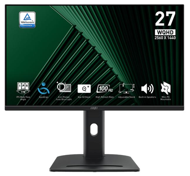 Монитор MSI PRO MP275QPG 27" 16:9 WQHD(2560x1440) IPS Flat,1ms(MPRT),1300:1,100M:1,300nit,178/178,2xHDMI 2.0,DP 1.2,Speaker,Tilt,Swivel,Height,Pivot,VESA,100Hz,Black,1y war-ty, 9S6-3PC39M-069