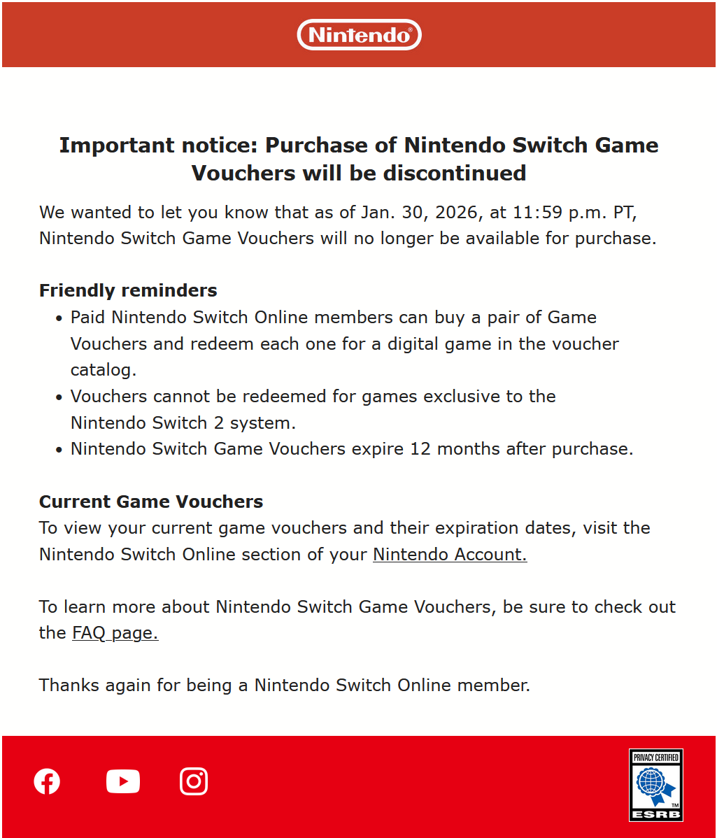 Nintendo Switch Game Vouchers